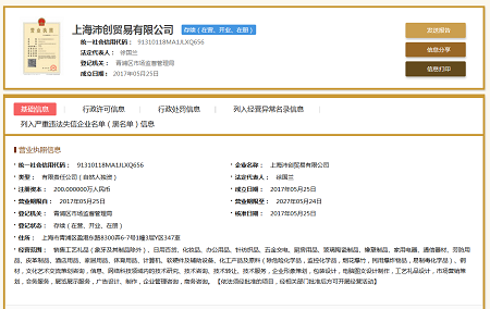 貿易公司經營范圍實戰一：上海沛創貿易有限公司